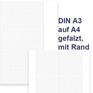 Kanzleipapier kariert DIN A3 auf A4 gefalzt, mit Rand zu 250 Bögen