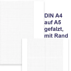 Kanzleipapier kariert DIN A4 auf A5 gefalzt, mit Rand zu 250 Bögen