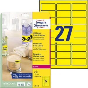 675 AVERY Zweckform L6004-25 Etiketten gelb 63,5 x 29,6 mm