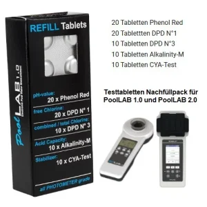 PoolLab 2.0 Pooltester elektronisch Testgerät Wasseranalyse Zubehör: Testtabletten