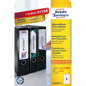 240 AVERY Zweckform L6060REV-20 Rückenschilder, selbstklebend, weiß, 34 x 192mm