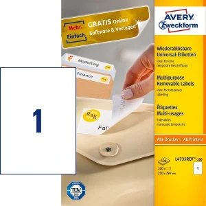 100 AVERY Zweckform L4735REV-100 Etiketten wiederablösbar weiß 210,0 x 297,0 mm