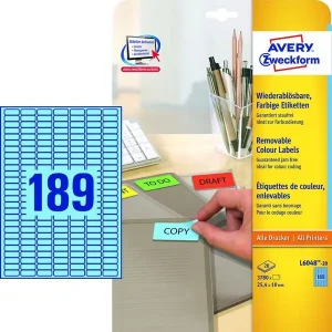 3.780 AVERY Zweckform L6048-20 Etiketten blau25,4 x 10,0 mm