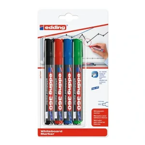 4 Whiteboardmarker Edding 360, Rundspitze, Strichbreite 1,5 – 3,0 mm, farbsortiert