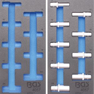 1/3 Werkstattwageneinlage: Steckschlüsseleinsätze 12,5 (1/2), 6-kant, tief, 10-24 mm, 9-tlg. (leer und gefüllt)
