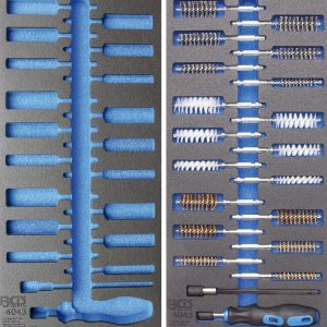 1/3 Werkstattwageneinlage: Bürsten-Sortiment, 20-tlg. (leer und gefüllt)