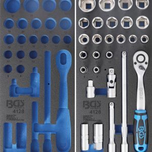 Werkzeugeinlage: Steckschlüssel-Satz 12,5 (1/2), 27-tlg. leer / gefüllt