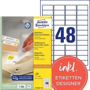4.800 AVERY Zweckform L4736REV-100 Etiketten wiederablösbar weiß 45,7 x 21,2 mm
