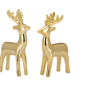 Hirsche gold im 2er-Set aus Keramik