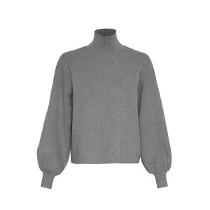 Moss Copenhagen Feinstrick-Pullover mit Ballonärmel Mid Grey Melange