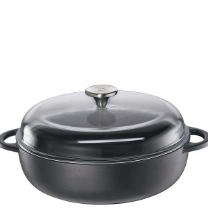 Bauernpfanne Guss Ø 24 cm schwarz mit Glasdeckel – Küchenprofi