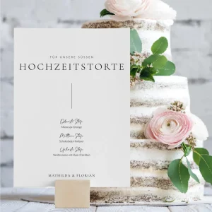 „Hochzeitstorte“ Schild mit Infos – pure