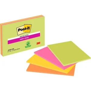 Haftnotizen farbsortiert, Post-it® Super Sticky Meeting Notes, 4 x 45 Blatt, versch. Größen