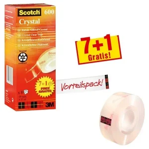 7+1 GRATIS: Scotch Klebeband Crystal Clear Tape, 19mm x 33m, kristallklar, Kern-Ø 26mm