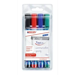 4 Flipchart-Marker edding 380, Rundspitze, Strichbreite 1,5 -3,0 mm, farbsortiert