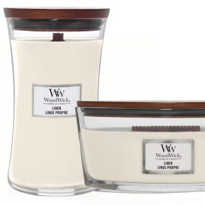 WoodWick Duo Ellipse und Large Candle Linen