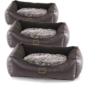 Hundebett Kunstleder mit Plüsch Hundekissen