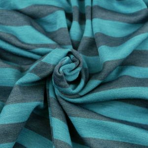 Wolle/Seide Biojersey – Streifen steinblau/lagune (Made in Germany)