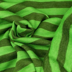 Wolle/Lyocell Bio Frottee (Überbreite) – Blockstreifen moosgrün/jasmingrün