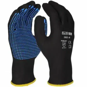 PRO FIT | Nitril Handschuhe, Air, | schwarz/blau, vollgetaucht, Noppen | 12 Paar