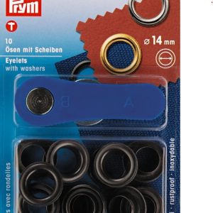 Prym 14mm Ösen mit Scheiben (inkl. Werkzeug) – brüniert dunkel (541 384)