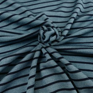 Wolle/Seide Biojersey – ungleiche Streifen steinblau/navy