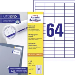 6.400 AVERY Zweckform 3667 Etiketten weiß 48,5 x 16,9 mm