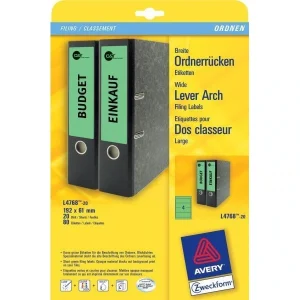 80 AVERY Zweckform L4768-20 Rückenschilder, selbstklebend, grün, 61 x 192mm