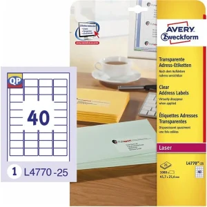 1.000 AVERY Zweckform Folien-Adressetiketten L4770-25 transparent