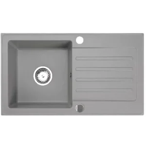 Granitspüle 76×44 Grau Hochwertig beidseitig Montierbar Einbau Küchenbecken Eckig f. Unterschränke ab 45 cm inkl.Siphon
