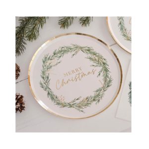 Pappteller Merry Christmas – Blumenrand