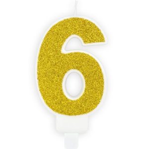 Geburtstagskerze Zahlenkerze Glitter Gold – Nummer 6